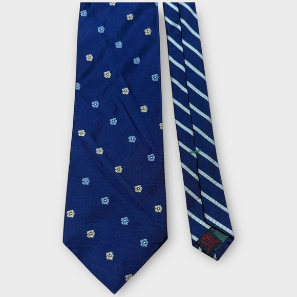 Tommy Hilfiger Other - Tommy Hilfiger Mens Navy Blue Yellow Floral 100% Italian Silk Tie Made in USA